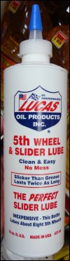 Front panel of Lucas Fifth Wheel and Slider Lube bottle.