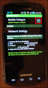 Connected to Mobile Hotspot on Smartphone (details removed).