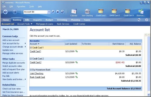 MS Money Software Tab Banking