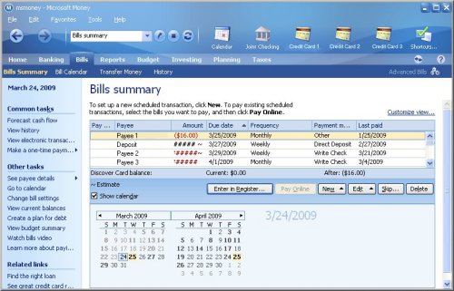 MS Money Software Tab Bills