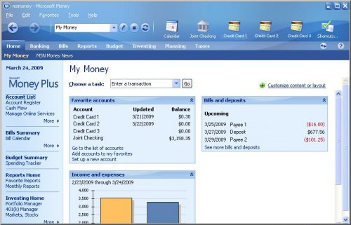 MS Money Software Tab