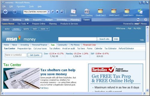 MS Money Software Tab Taxes