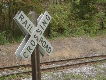 Railroad crossing sign with no lights.