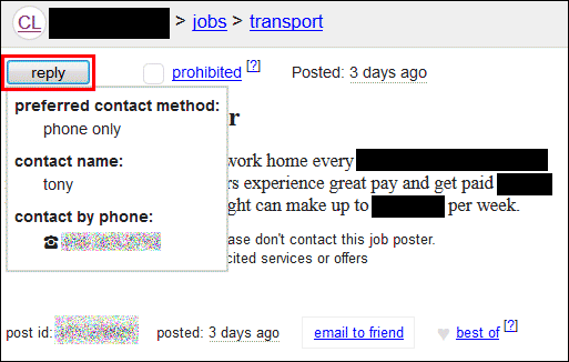 Researching trucking companies who advertise on Craigslist