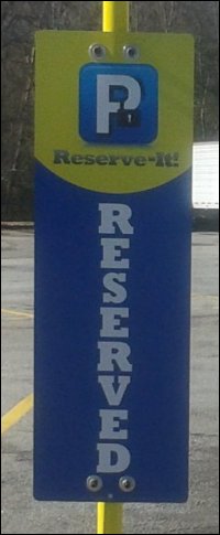 A close up of the marker showing reserved truck stop parking at a truck stop.