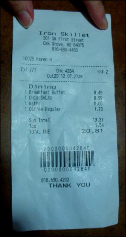 The receipt for our two meals