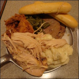 Mike's first plate of entrees and vegetable sides at the Petro Iron Skillet Restaurant in Carlisle, PA.