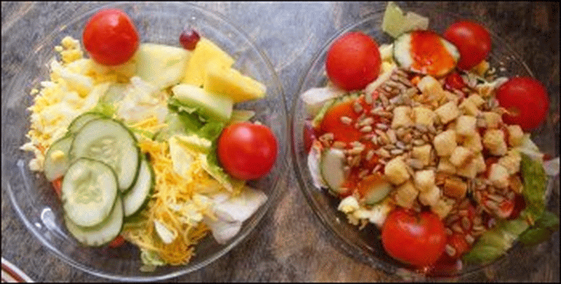 These were our salads, assembled at the Petro 2 in Fremont, IN, Vicki's on the left and Mike's on the right.