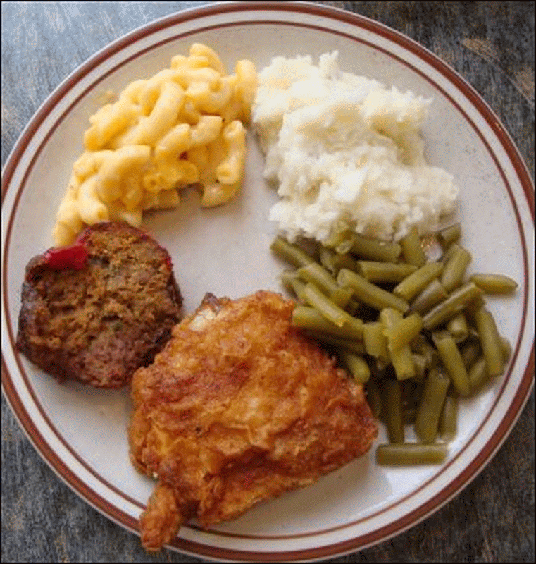 Vicki got fried chicken, meatloaf, macaroni and cheese, mashed potatoes and green beans on her trip to the hot bar at the Petro 2 in Fremont, IN.