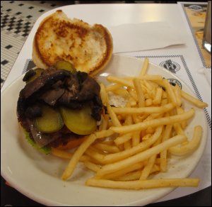 Mike's Grilled Portobello 'n Swiss Steakburger and fries at Steak 'n Shake at the Pilot Travel Center in Tifton, GA.