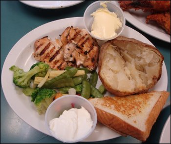 Vicki's grilled chicken dinner with baked potato and stir fry vegetables from the Buckhorn Restaurant at the Paulsboro Travel Plaza in Paulsboro, NJ.