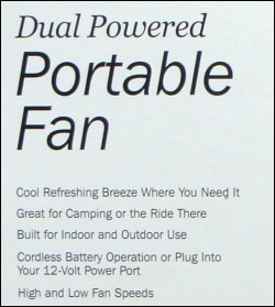 Close up of panel on RoadPro Portable Fan, Dual-Powered, 10-Inch