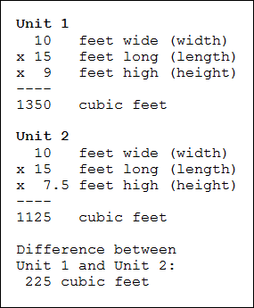 Self storage unit height difference on cubic square feet.