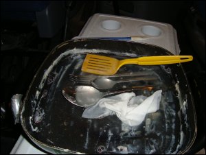 Cleaning up after messy meals can be done pretty easily in a large truck.