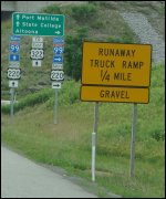 Road sign advising truck drivers of steep grade near Port Matilda Hill.