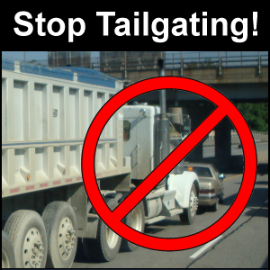 Stop tailgating! This big truck is following a car too closely. Don't tailgate!