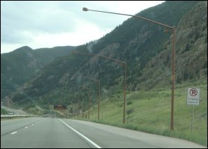 Tire chain station along I-70 in Colorado.