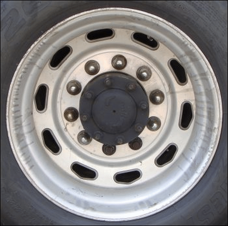 Photo of a tire rim from a large truck.