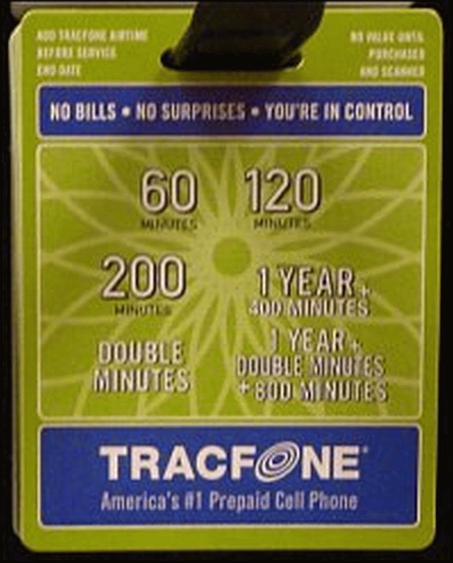Close-up of a TracFone advertisement at a truckstop, which is not valid until scanned.