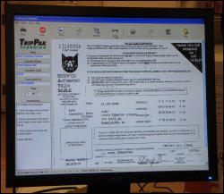 The TripPak Express screen showing a scan of a CAT scale ticket on one of Mike's loads.