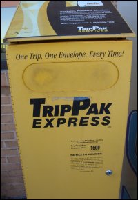 The familiar TripPak Express yellow drop box at some truck stops.