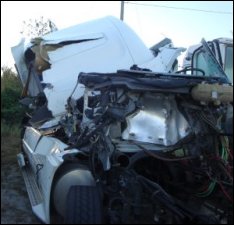 Remains of a truck after an accident.