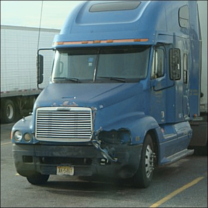 Truck that has been involved in a collision.