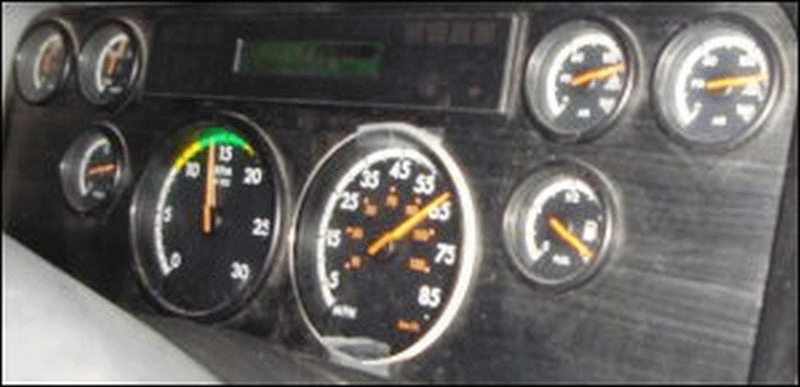 Truck instrumentation in a Freightliner Columbia.