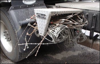 Truck tire snow chains cables.