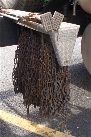 Truck tire snow chains.