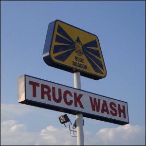 The Blue Beacon sign at one of the many truckstops in the USA.