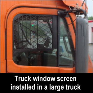 Truck window screen installed in a large truck: orange tractor.