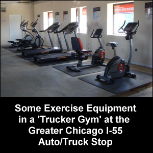 Some exercise equipment at a 'trucker gym' at the Greater Chicago I-55 Auto/Truck Stop.