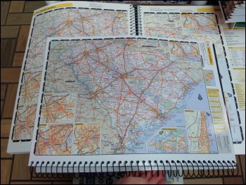 A comparison of the sizes of South Carolina maps between the Deluxe and Large Scale Motor Carriers Road Atlases.