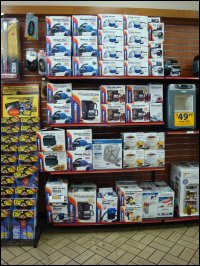 A display of products for sale at a truck stop.