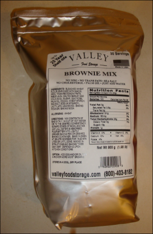 Package of Brownie Mix from Valley Food Storage.