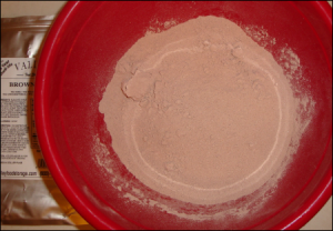 View of dry Brownie Mix in a bowl.