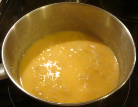 Image of Cheesy Mac in pot of boiling water about halfway through the cooking cycle.