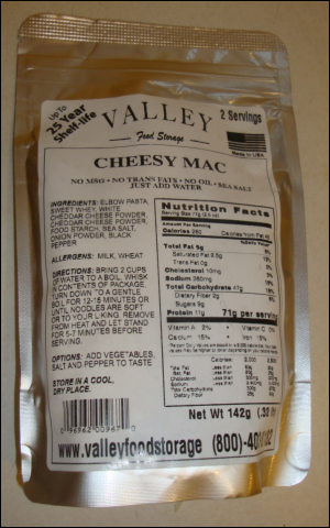 Cheesy Mac in pouch or bag.