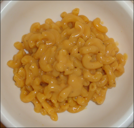 Part of the third preparation of Cheesy Mac -- with less water -- as it appeared in a bowl.