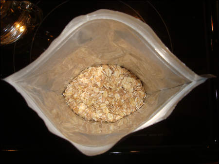 The view of multi grain cereal down in the pouch after it had been opened.