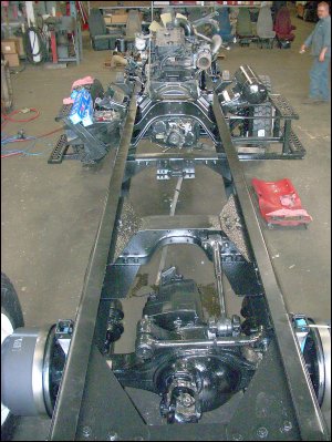Truck frame with driveline components.