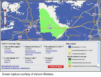 Sketchy or non-existent Verizon Wireless Mobile Broadband service in eastern Pennsylvania and western New York.