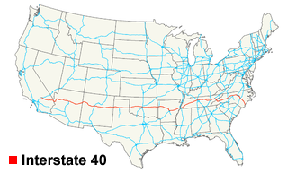 Map of Interstate 40 in the USA.