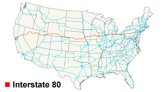 Map of Interstate 80 in the USA.