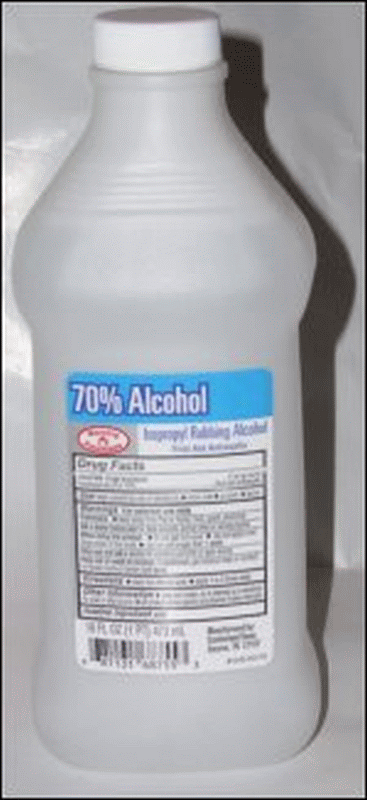 A bottle of rubbing alcohol.