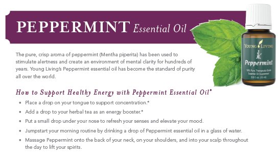 Young Living's Peppermint essential oil for energizing.