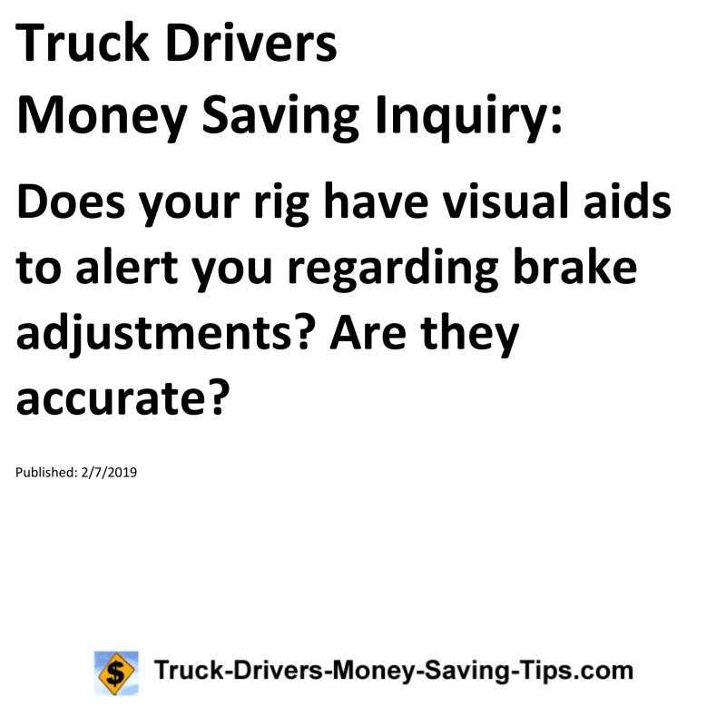 Truck Drivers Money Saving Inquiry for 02-07-2019