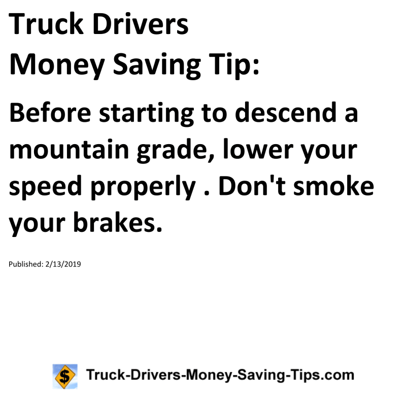 Truck Drivers Money Saving Tip for 02-13-2019