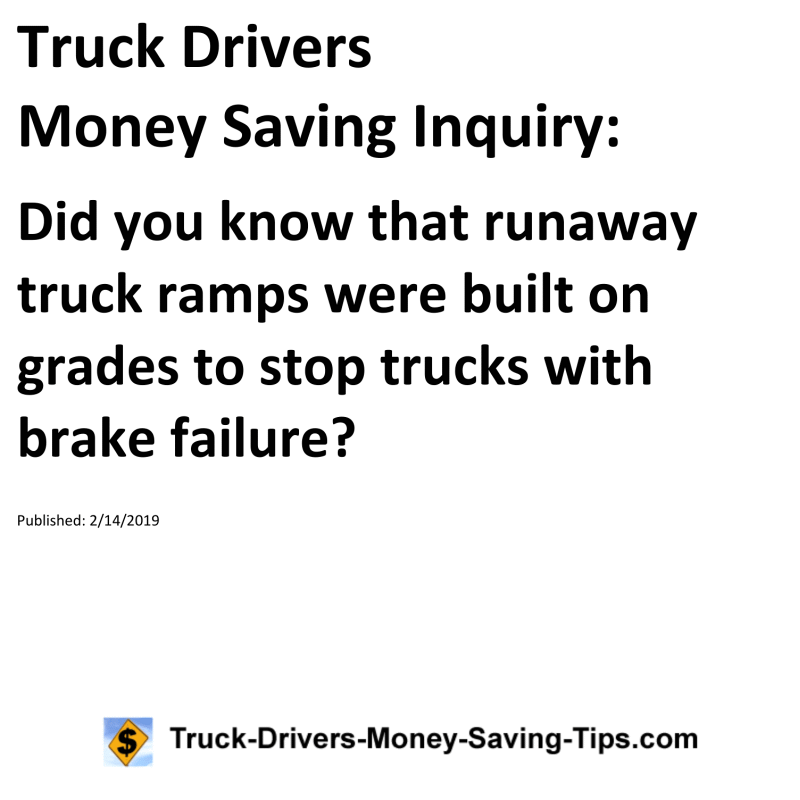 Truck Drivers Money Saving Inquiry for 02-14-2019